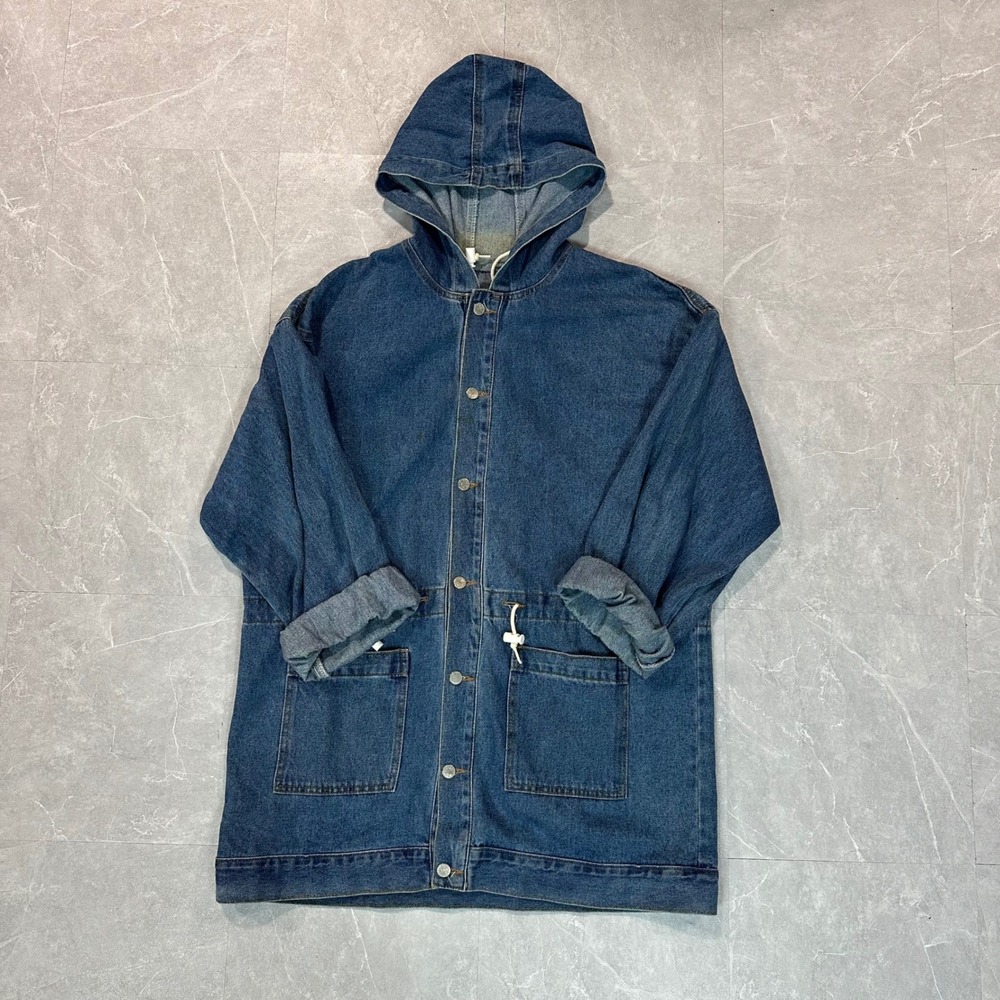 Pasta Mens Denim Hooded Jacket Blue Cotton Chore Coat Made in USA Small